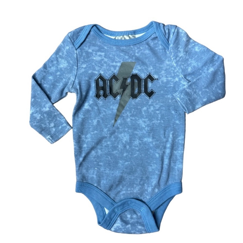 AC/DC long sleeve onesie. Baby size 3 to 6 months.